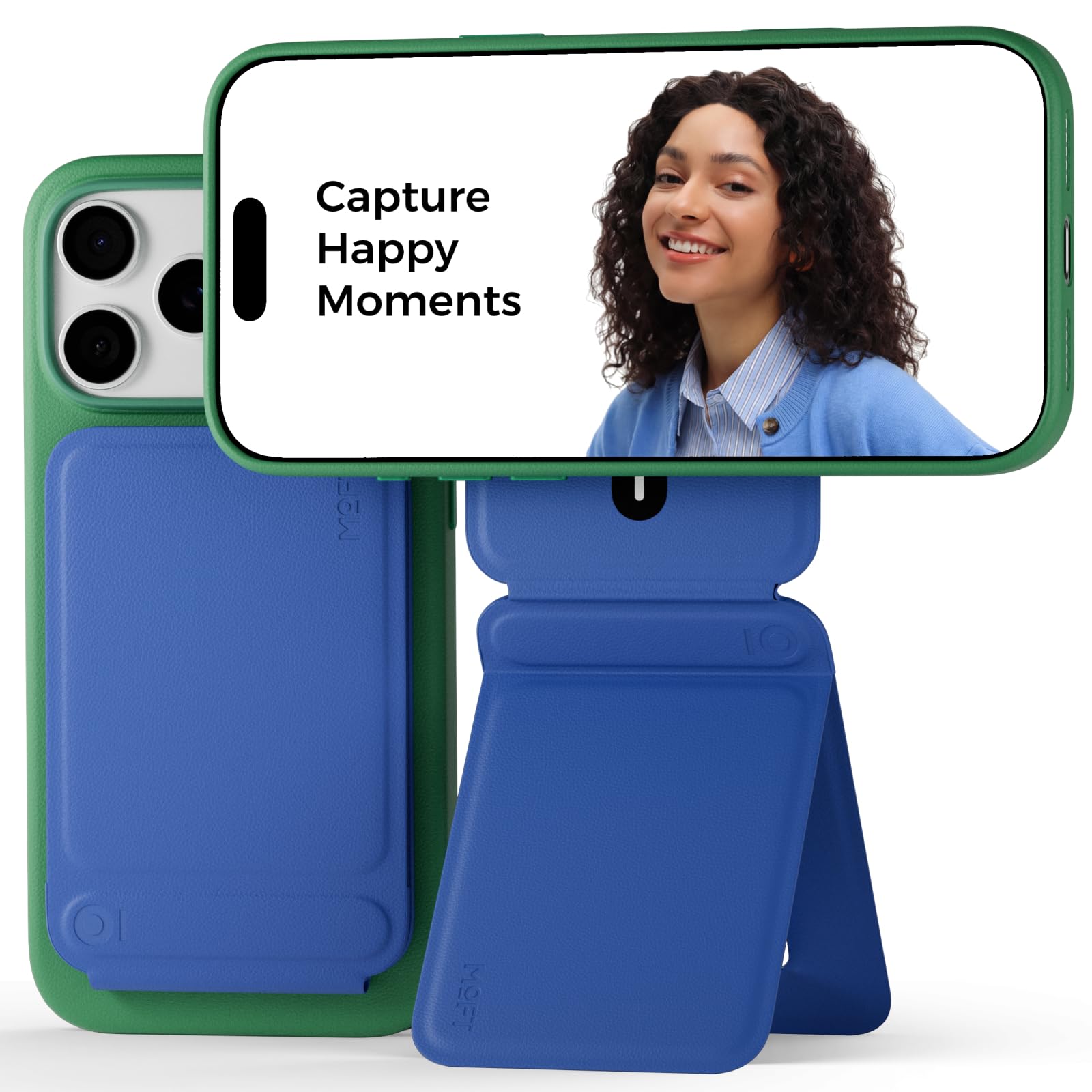 MOFT Phone Tripod Stand Selfie Stick for iPhone, Multi-Angles iPhone Stand, Lightweight & Portable Phone Holder, Strong Magnets, MOVAS Vegan Leather, Travel Essentials, Seafoam (Without Card Slot)