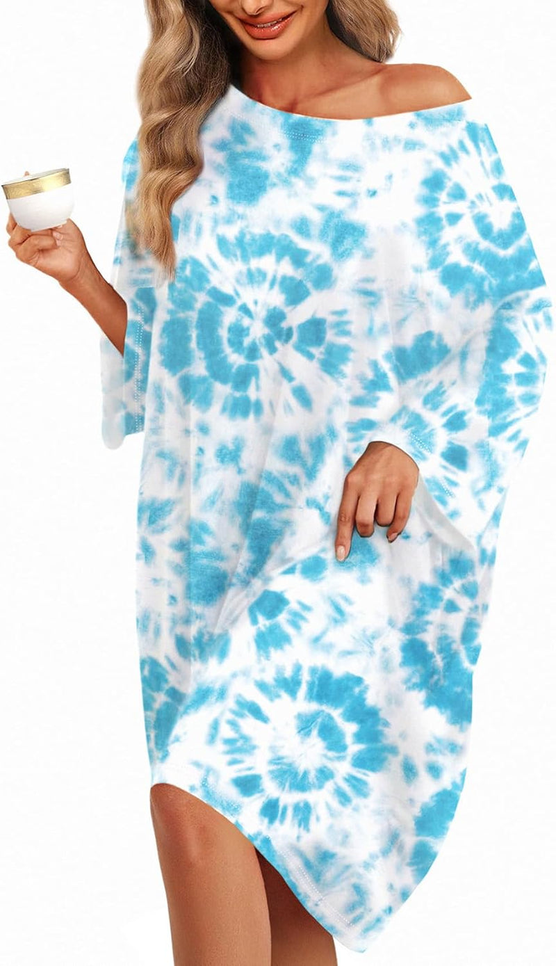 KFUBUO Plus Size Nightgowns for Women Oversized Sleep Tshirts Dress Short Sleeves Sleepwear With Pocket Fit S-5XL-14