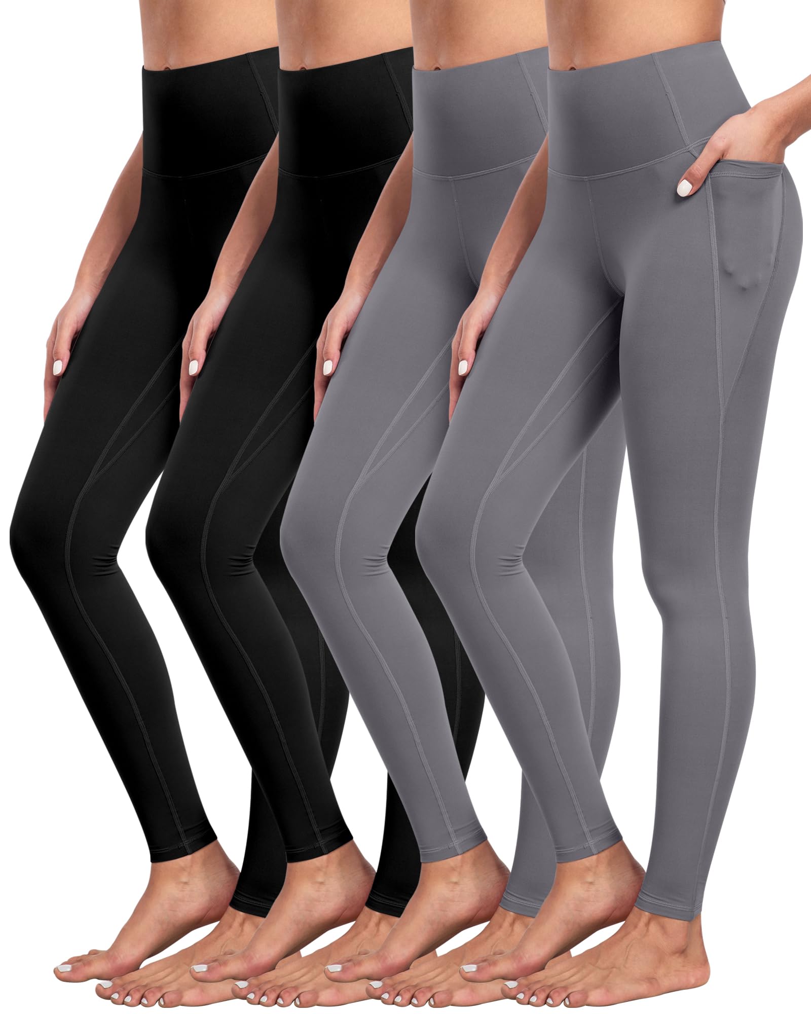 NORMOV 4 Packs Yoga Leggings with Pockets for Women, Soft High Waisted Tummy Control Workout Pants