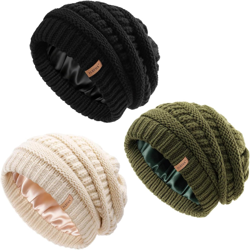 FURTALK Womens Slouchy Winter Beanie Knit Hat Satin Lined 3 Pack Skull Cap