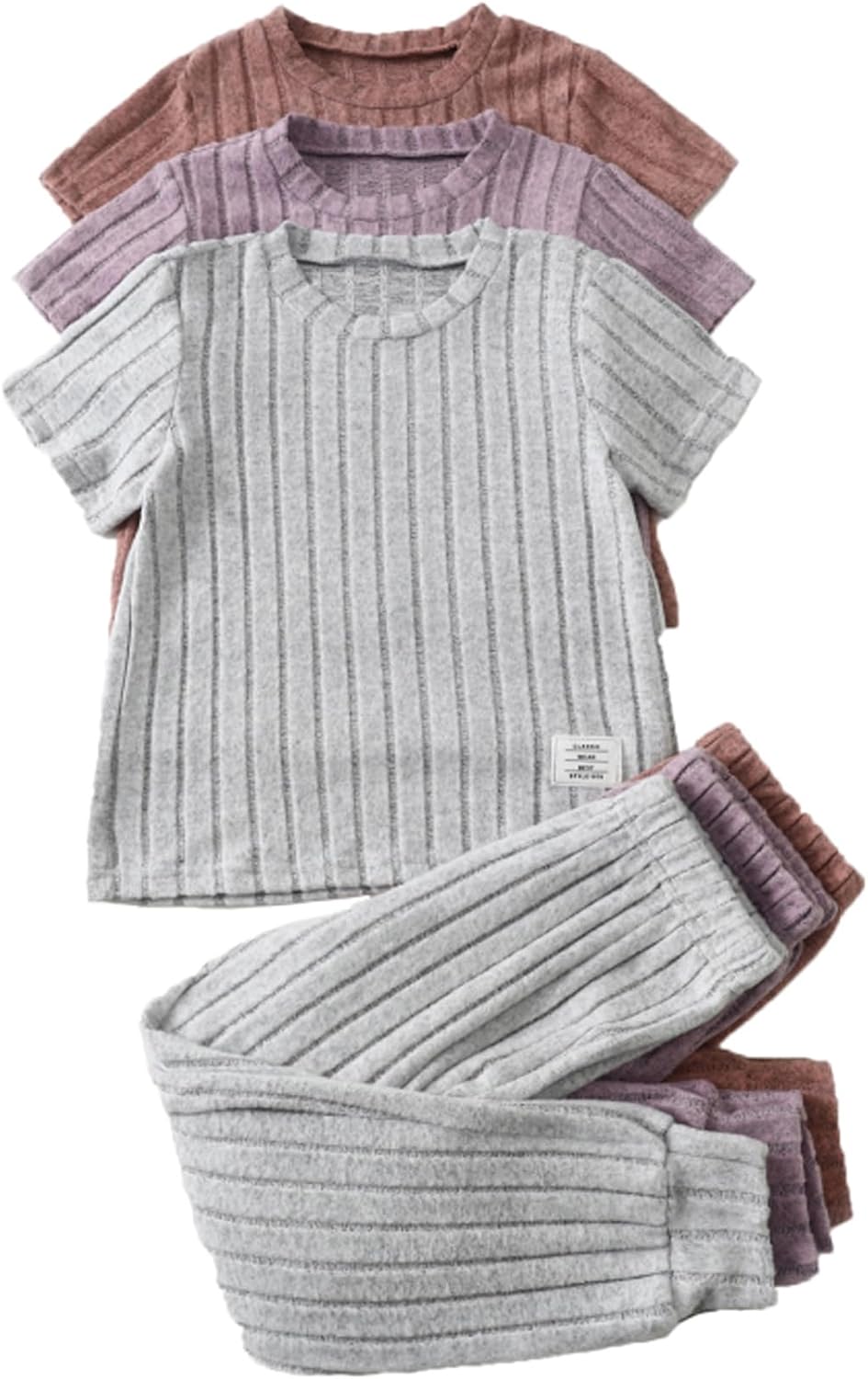 Jolyshlid Girls 6 Pieces Knit Outfits Short Sleeve Tee Tops and Pants Clothing Set 4-12Y