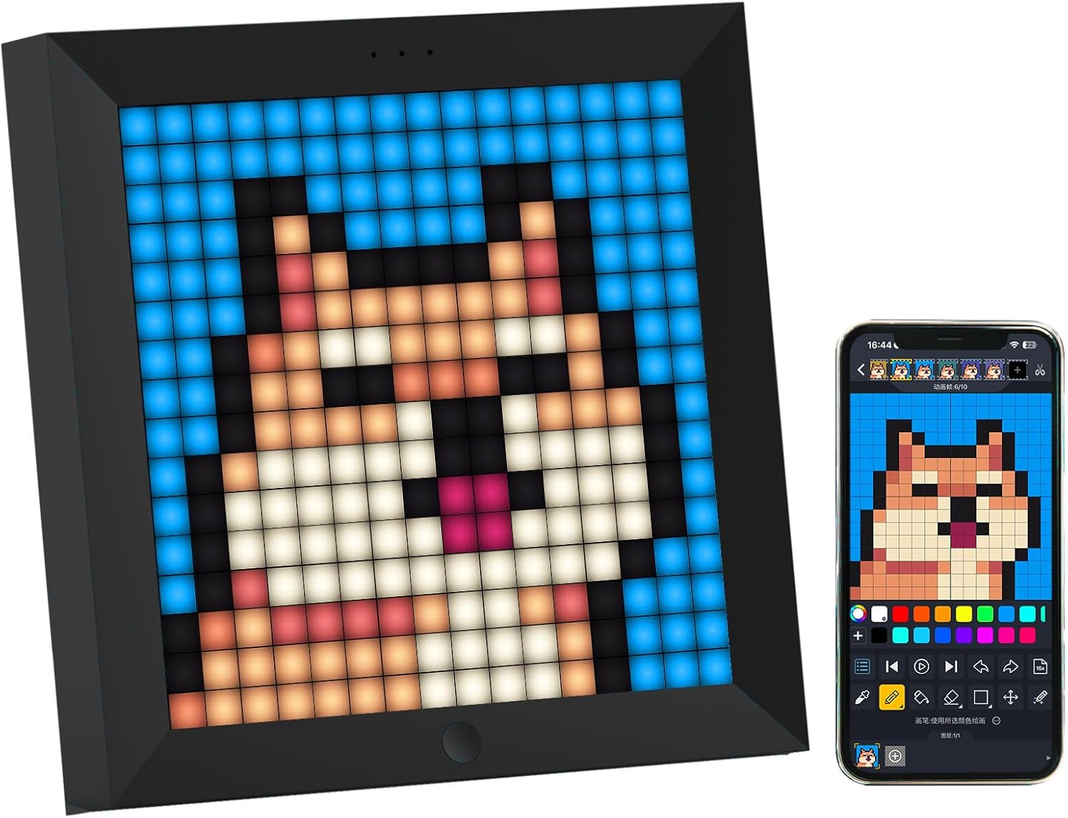 Divoom Pixoo - Pixel Art Digital Picture Frame with 16x16 LED Display APP Control - Cool Animation Frame Wall/Desk Mount for Gaming Room & Bedside Table -Black