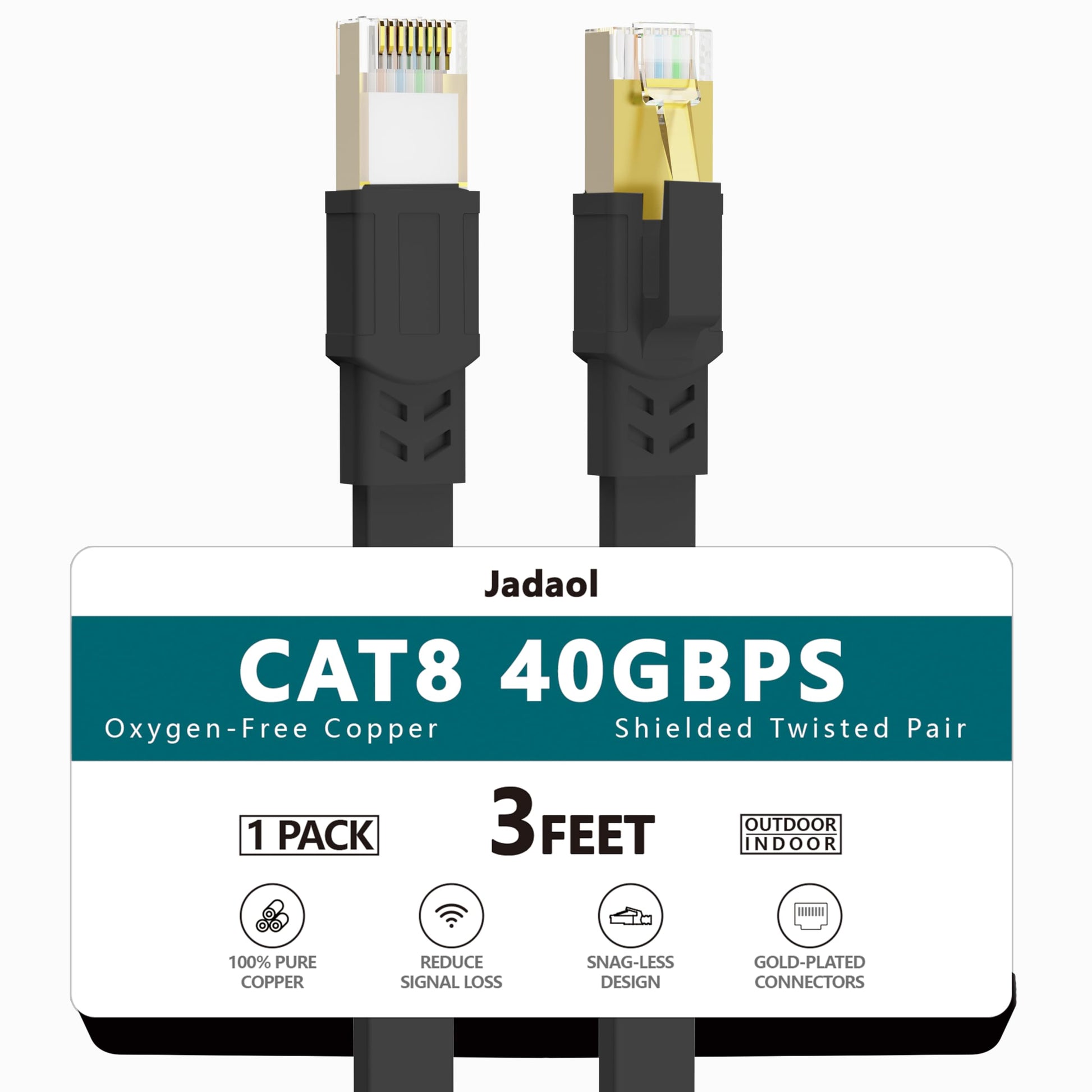 Jadaol Cat 8 Ethernet Cable 25 ft, 40Gbps 2000MHz Flat RJ45 S/FTP LAN Patch Cable, High-Speed Cat8 Network Cable for Router, Modem, Switch, Gaming Consoles, PC, Home Network & Streaming Devices, White