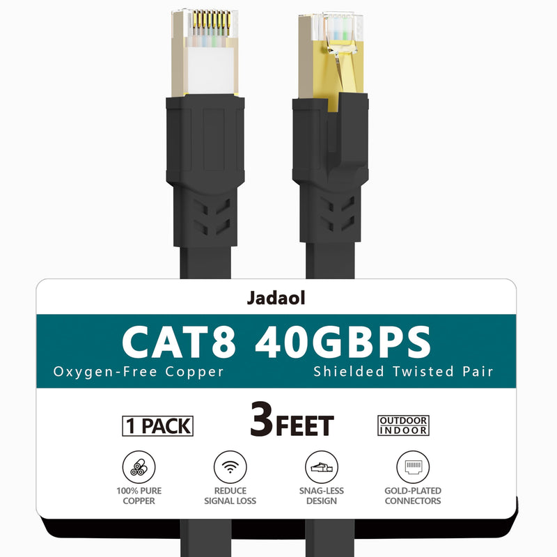 Jadaol Cat8 Ethernet Cable 100ft 40Gbps 2000MHz Flat S/FTP LAN Cable White