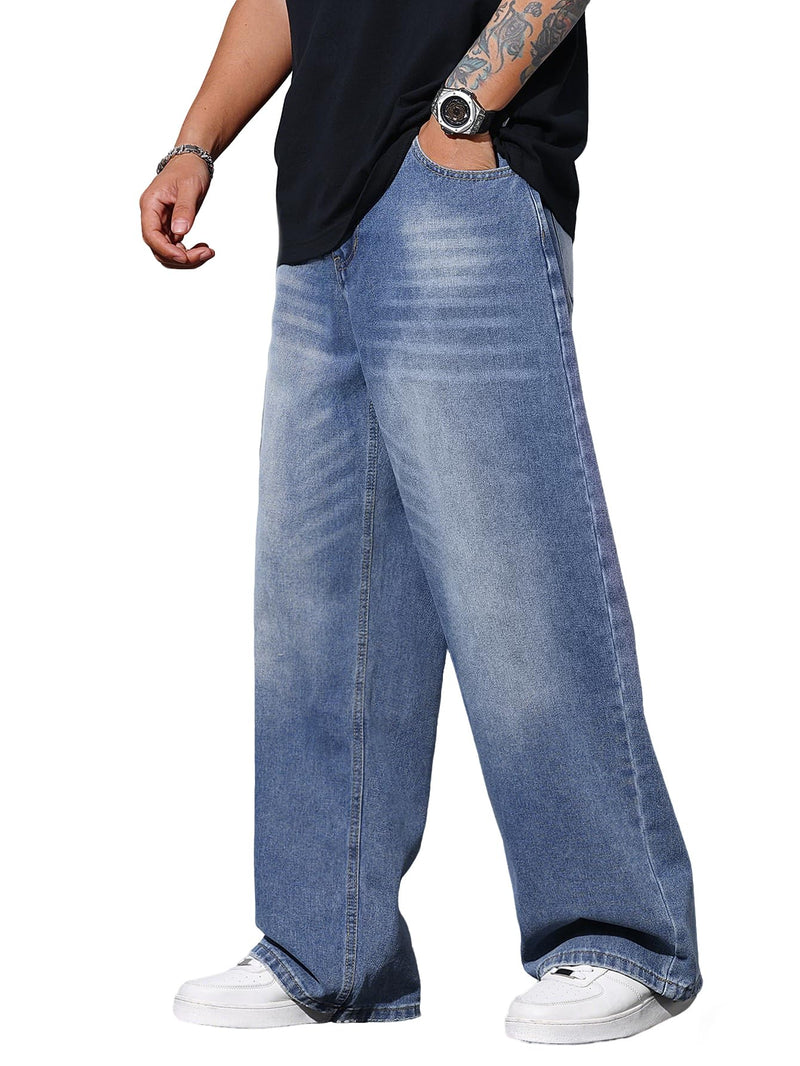 Mens Wide Leg Baggy Jeans Y2k Casual Fashion Loose Denim Pants Work Office Streetwear-67