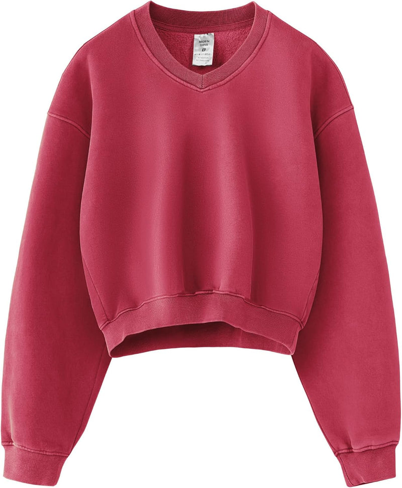 Hatant Sweatshirt for Women Acid Wash Athletic Hoodie Heritage Fleece V-neck Long Sleeve Hoodie Fleece Women Sweatshirt-39