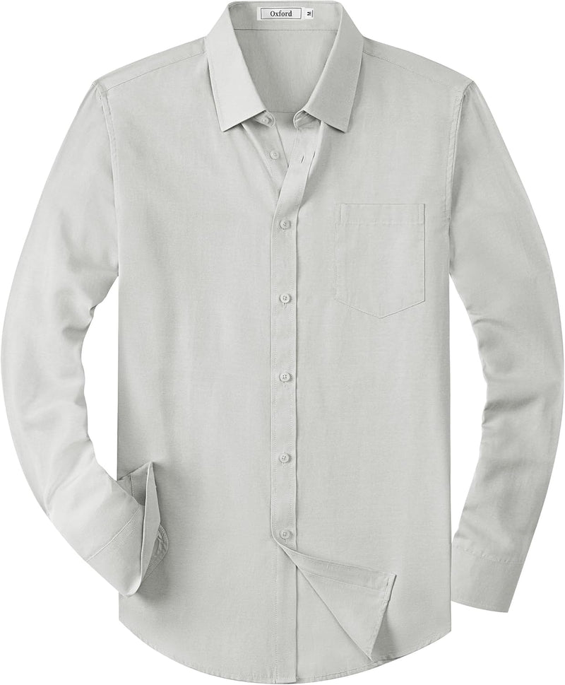 Mens Oxford Shirts Long Sleeve Business Casual Cotton Dress Shirt Wedding Dating Party Button Down Tops with Pocket-8