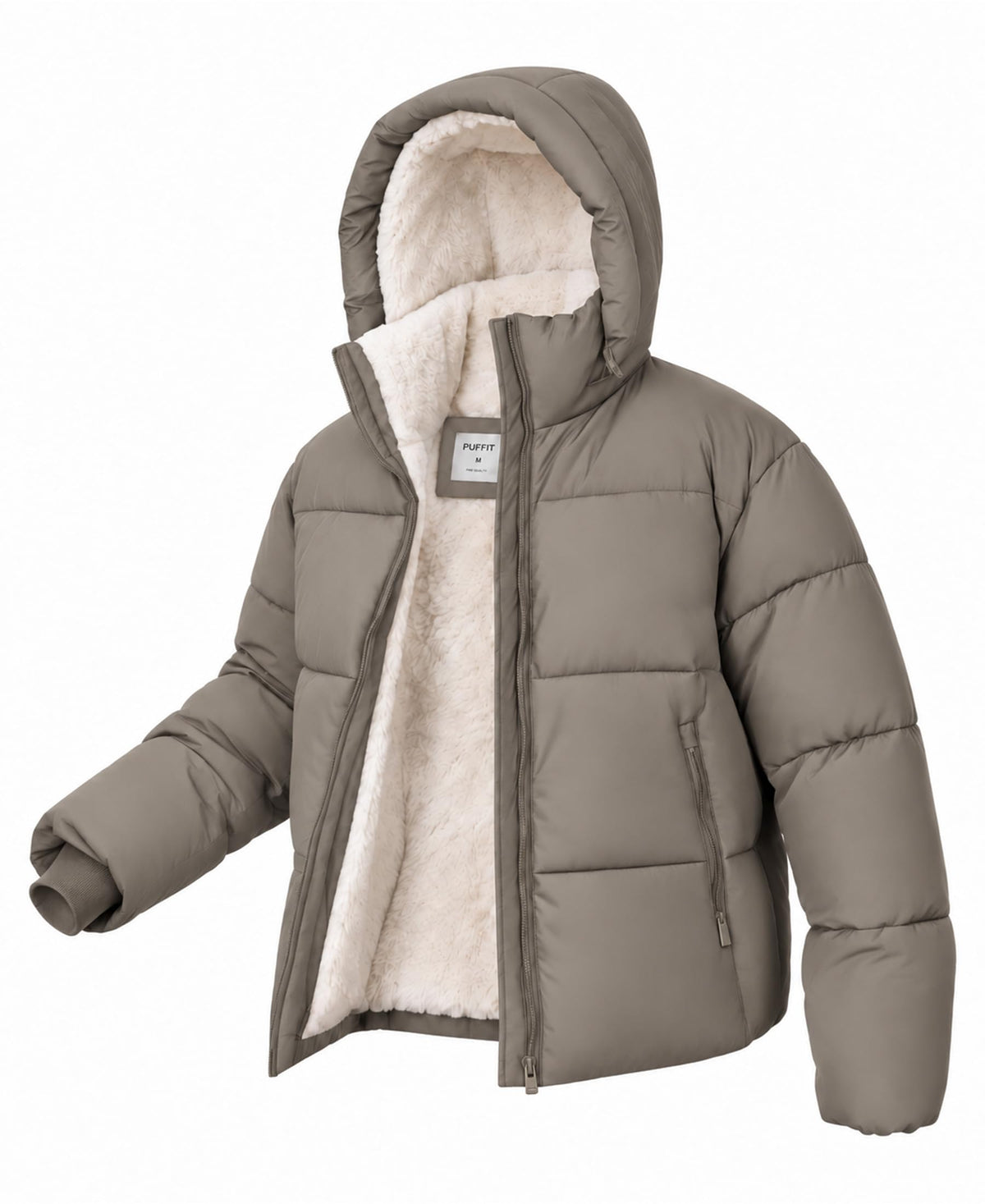 Women's Cropped Puffer Jacket with Faux Fur Lining Quilted Coat Winter