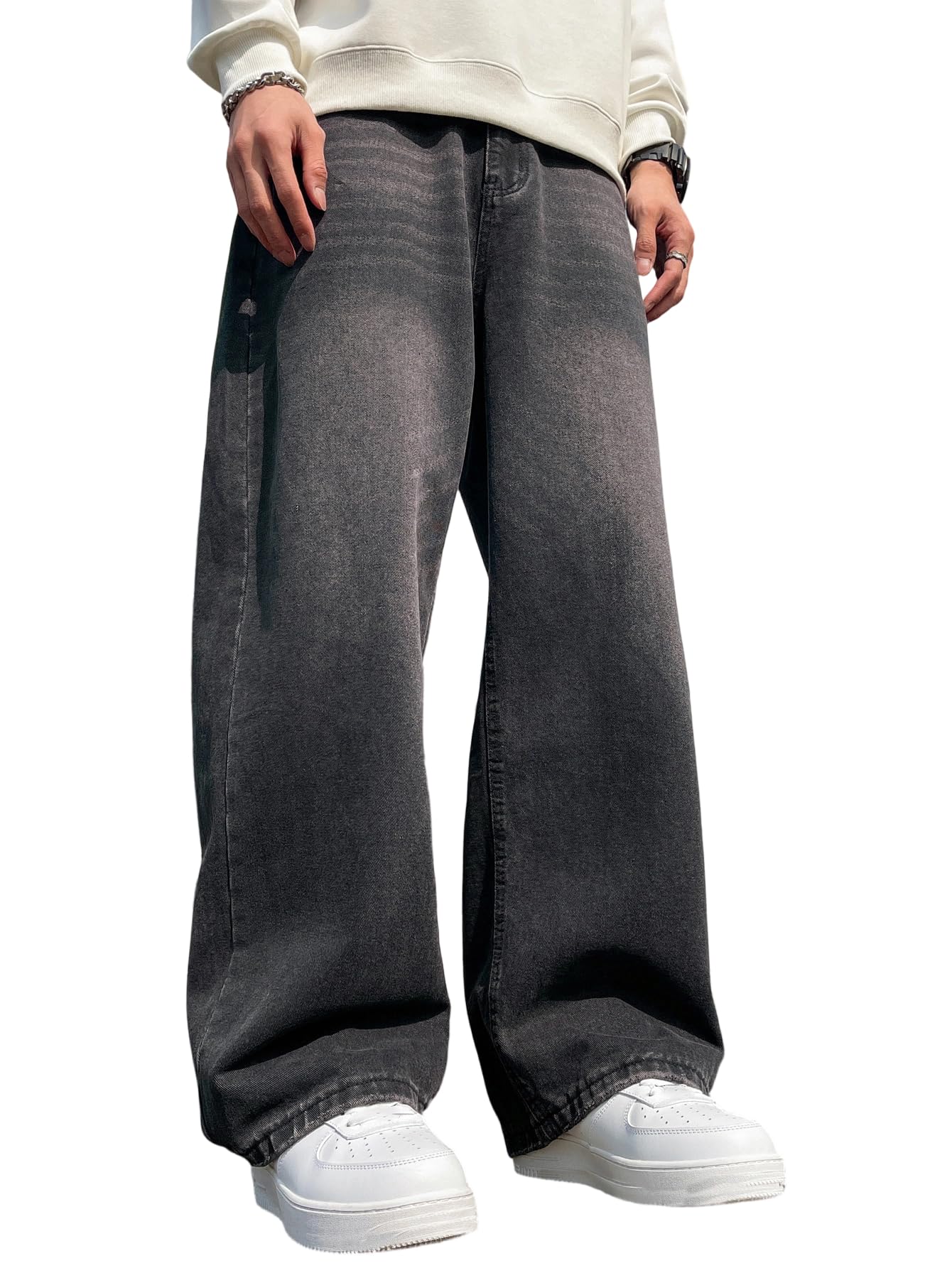 Mens Wide Leg Baggy Jeans Y2k Casual Fashion Loose Denim Pants Work Office Streetwear-15
