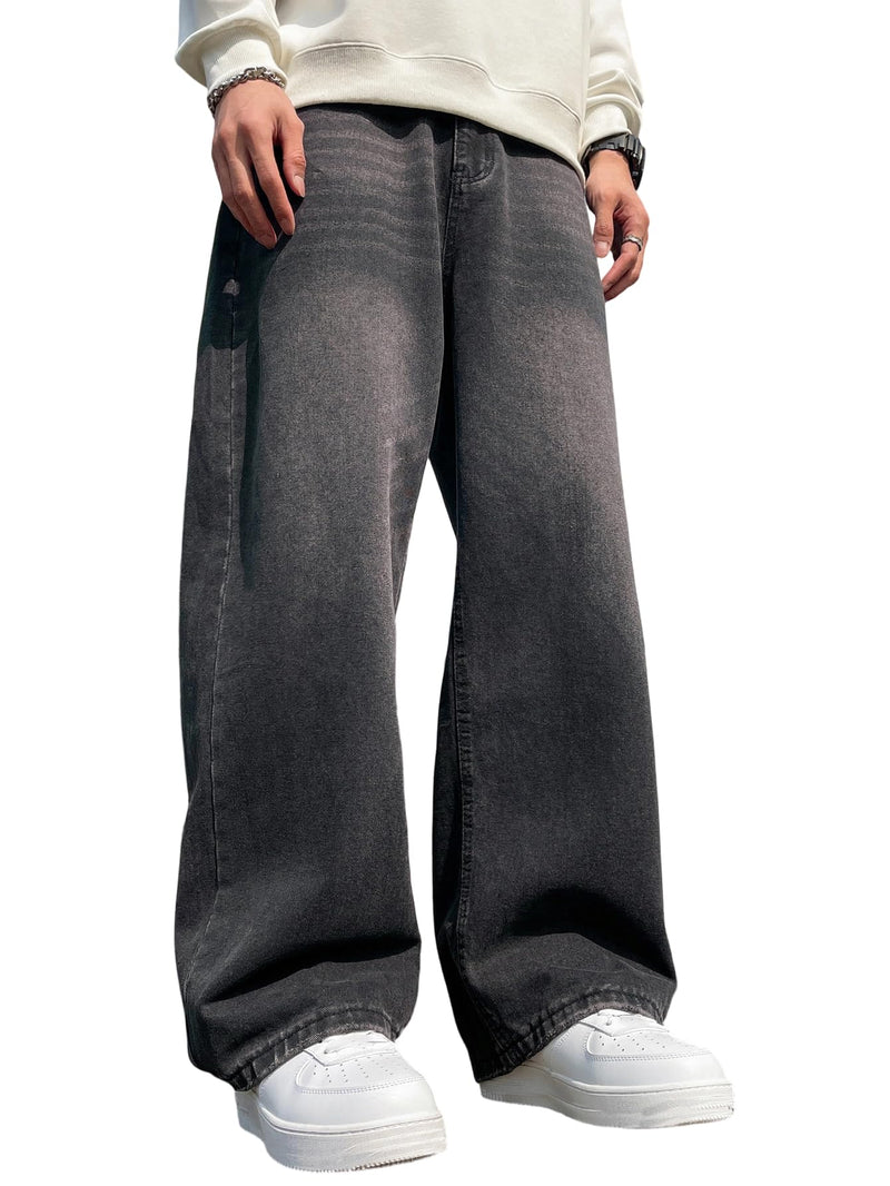 Mens Wide Leg Baggy Jeans Y2k Casual Fashion Loose Denim Pants Work Office Streetwear-15