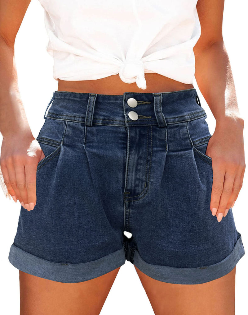 Womens Relaxed Fit Casual High Waist Pocketed Denim Shorts