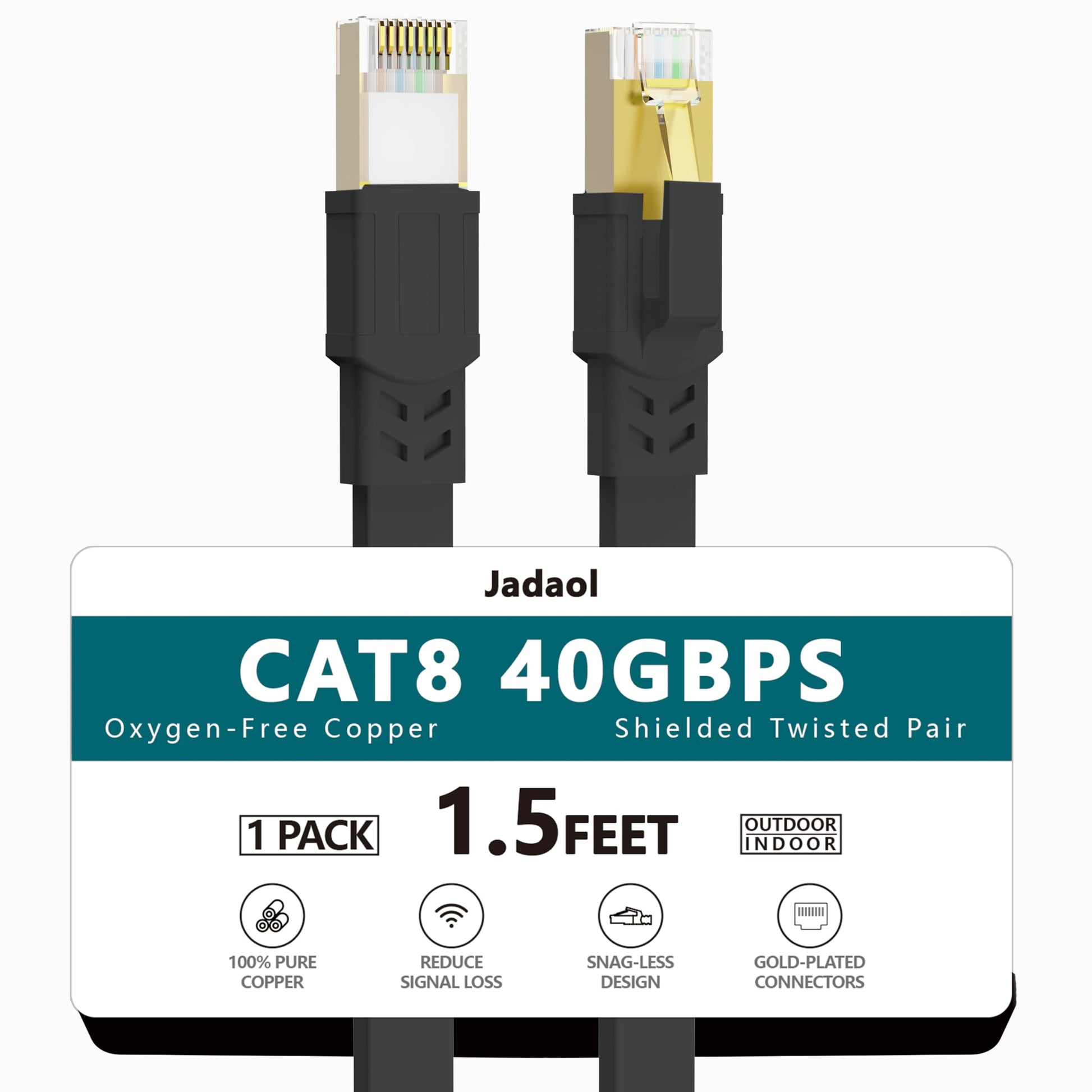 Jadaol Cat 8 Ethernet Cable 25 ft, 40Gbps 2000MHz Flat RJ45 S/FTP LAN Patch Cable, High-Speed Cat8 Network Cable for Router, Modem, Switch, Gaming Consoles, PC, Home Network & Streaming Devices, White