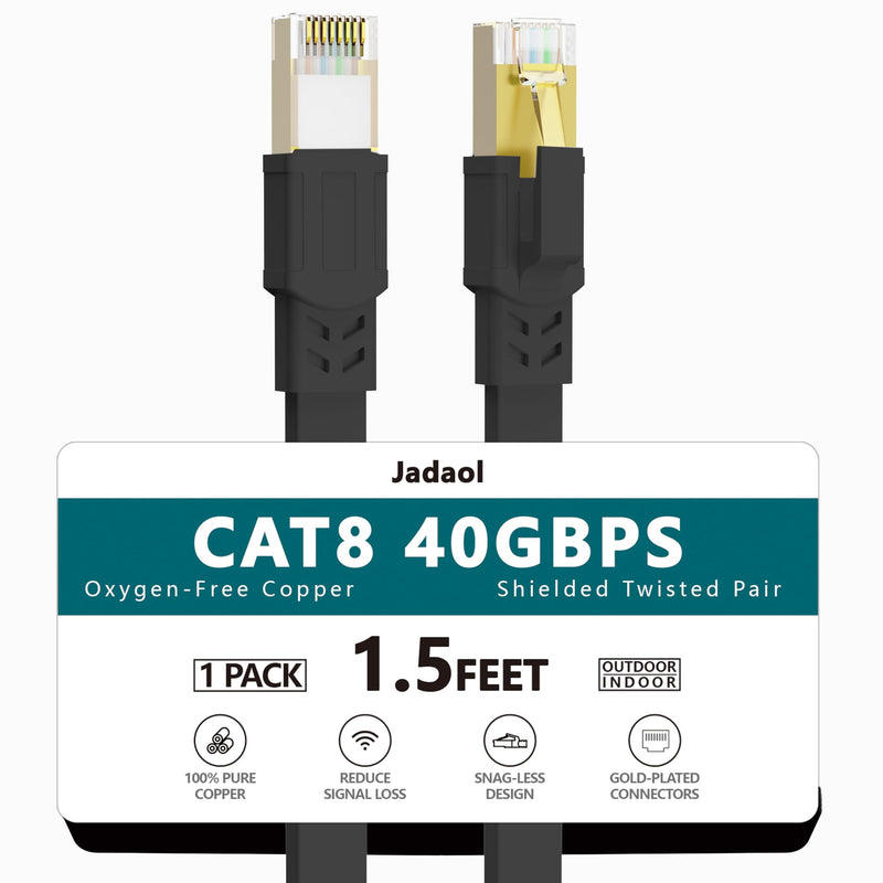 Jadaol Cat8 Ethernet Cable 100ft 40Gbps 2000MHz Flat S/FTP LAN Cable White