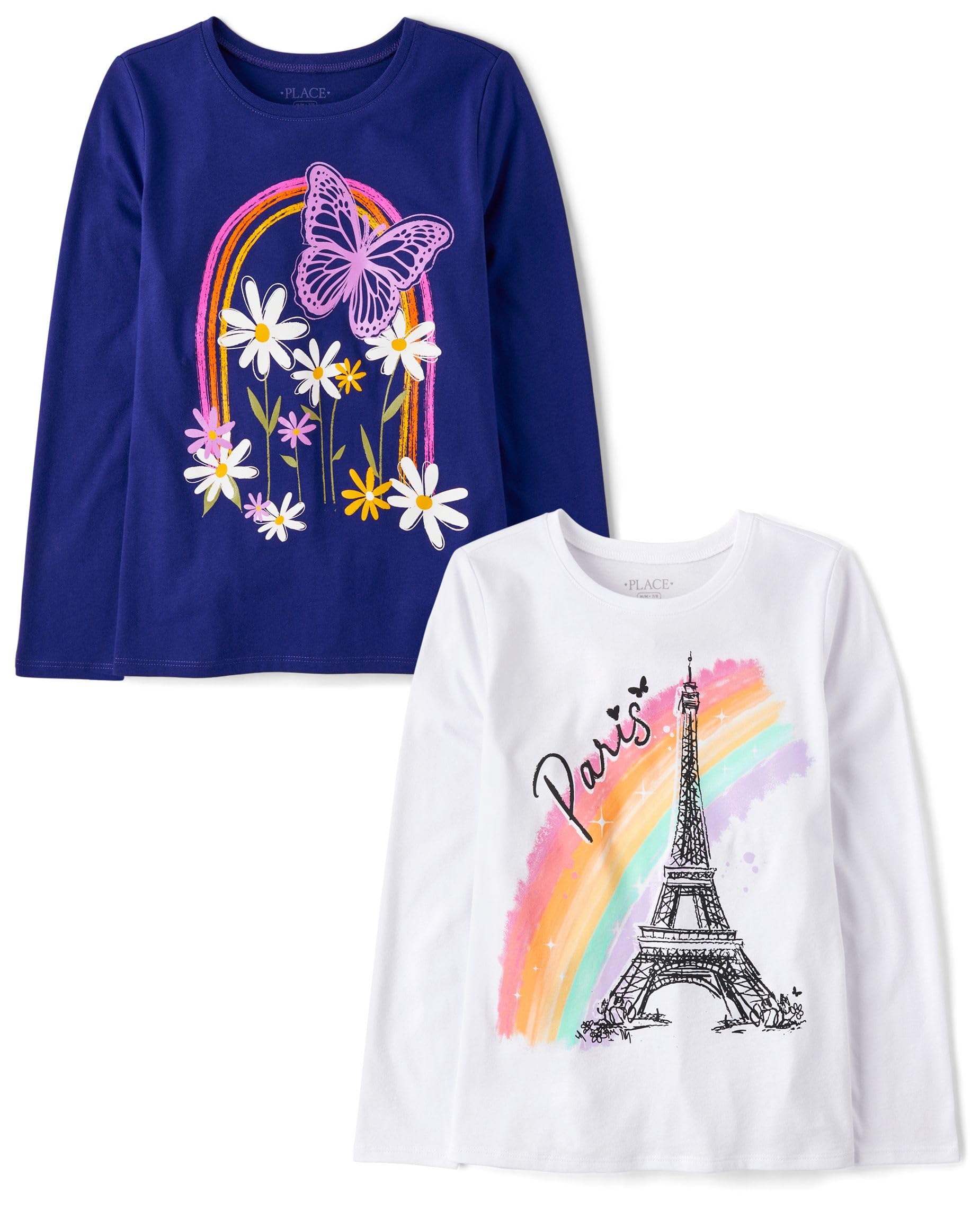 The Children's Place Girls Unicorns,Sports,Butterflies Long Sleeve Graphic T-Shirts,2 Pack