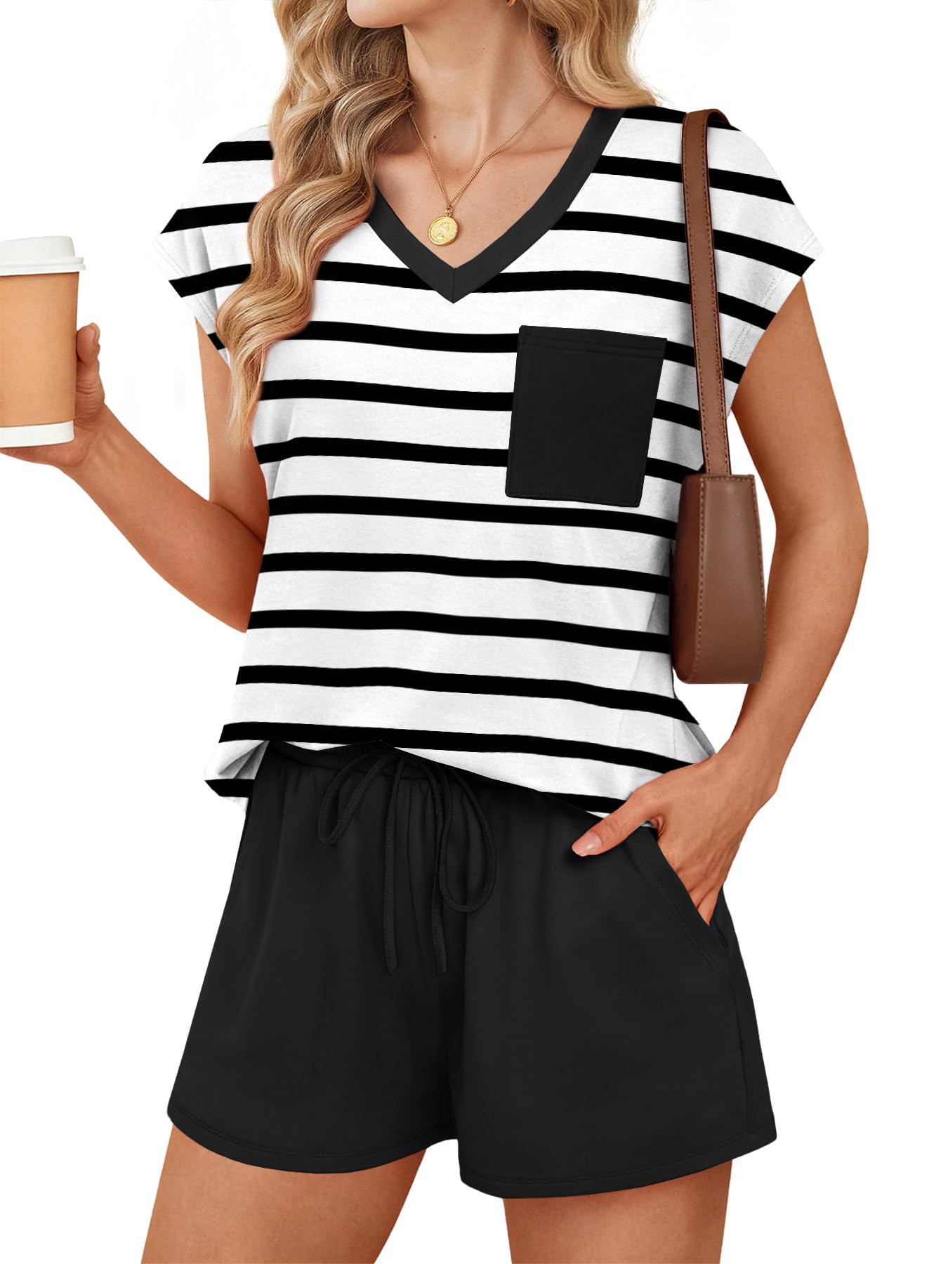 RUMIA Pajamas for Women 2 Piece Cap Sleeve Lounge Short Sets with Pockets (S-3XL)-44