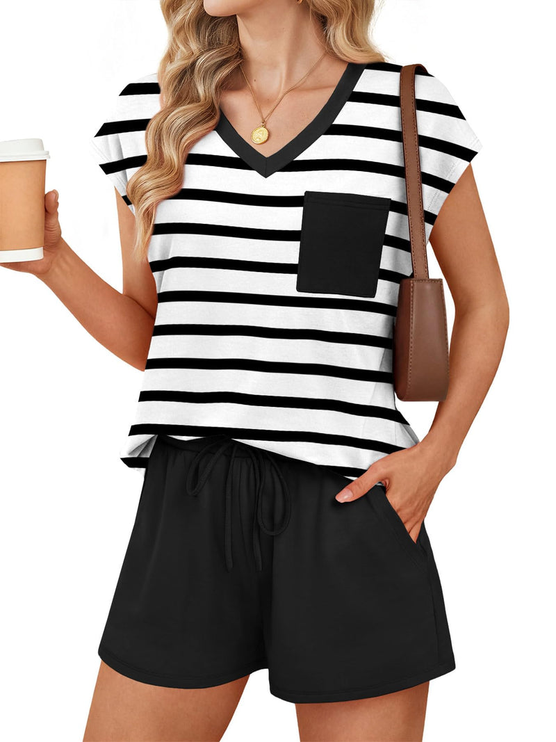 RUMIA Pajamas for Women 2 Piece Cap Sleeve Lounge Short Sets with Pockets (S-3XL)-44