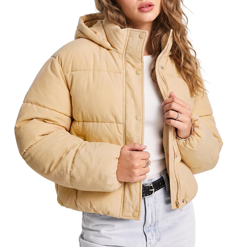Gihuo Womens Cropped Puffer Jacket Hooded Warm Quilted Jacket