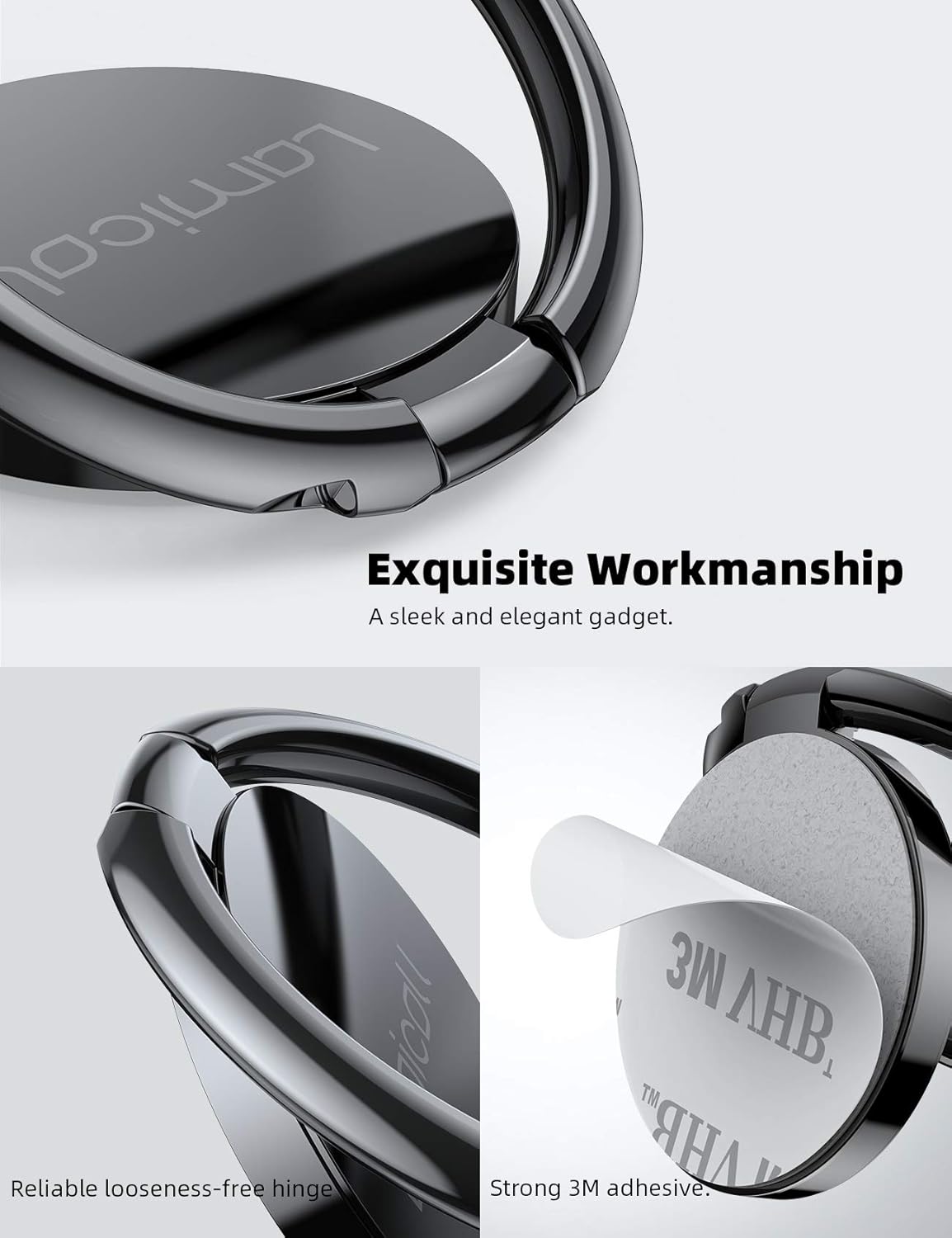 Lamicall Cell Phone Ring Holder Stand - Phone Finger Gip Kickstand, 360° Rotation Polished Metal Grip for Magnetic Car Mount, Fit for iPhone 17/16/15/14 Pro Max Air, Android Smartphone Accessories