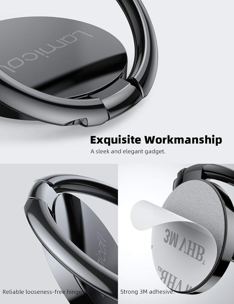 Lamicall Cell Phone Ring Holder Stand - Phone Finger Gip Kickstand, 360° Rotation Polished Metal Grip for Magnetic Car Mount, Fit for iPhone 17/16/15/14 Pro Max Air, Android Smartphone Accessories