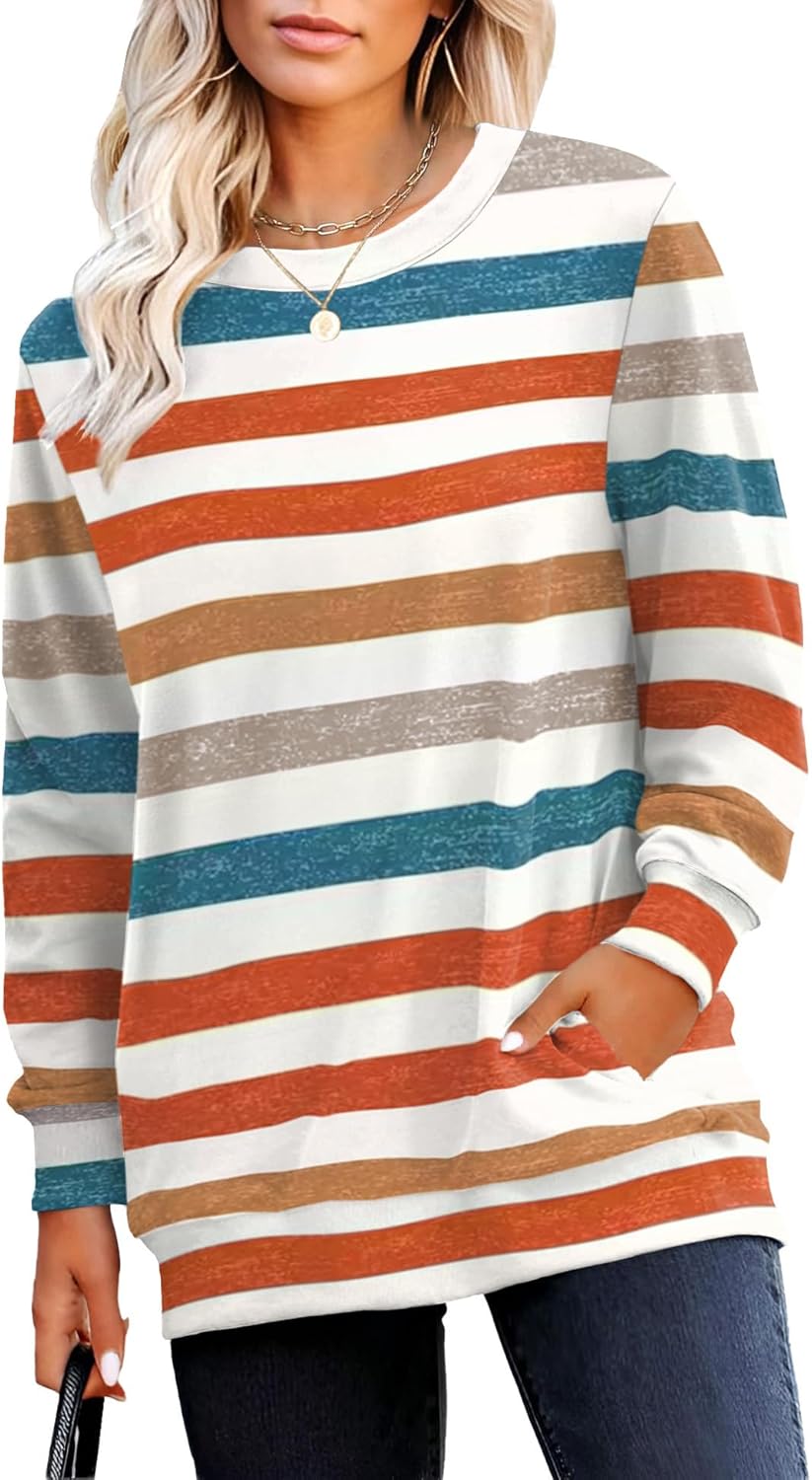 RUMIA Crewneck Fall Sweatshirts for Women Trendy- Women's Plain Long Sleeve Pullover Tops with Pockets Fashion-1