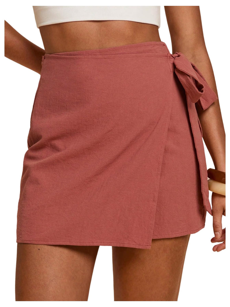 MAKEMECHIC Women's Summer Boho Wrap Mini Skirt Beach Vacation Short Skirts