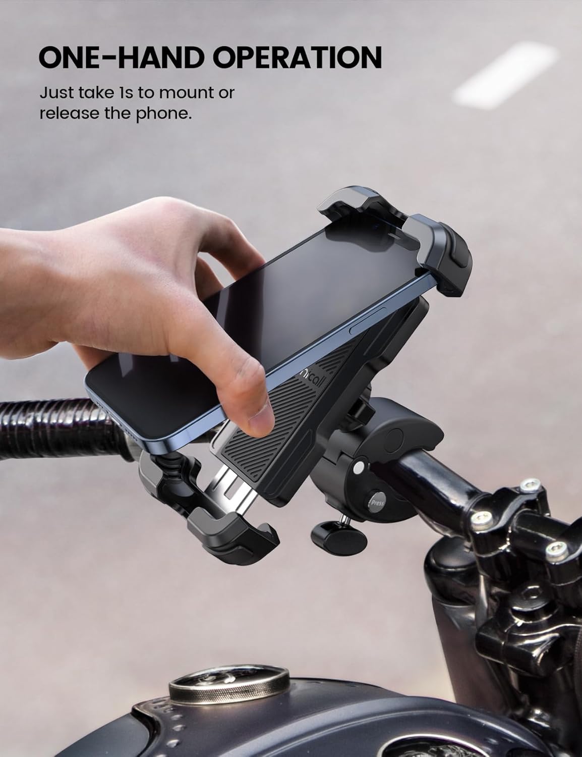 Lamicall Motorcycle Phone Mount, Bike Phone Holder - [Metal Lock] Upgrade Quick Install Bar Clip for Bicycle Scooter, Cell Phone Clamp Gifts for iPhone 17 16 15 Pro Max, Galaxy, 4.7-6.8" Phones