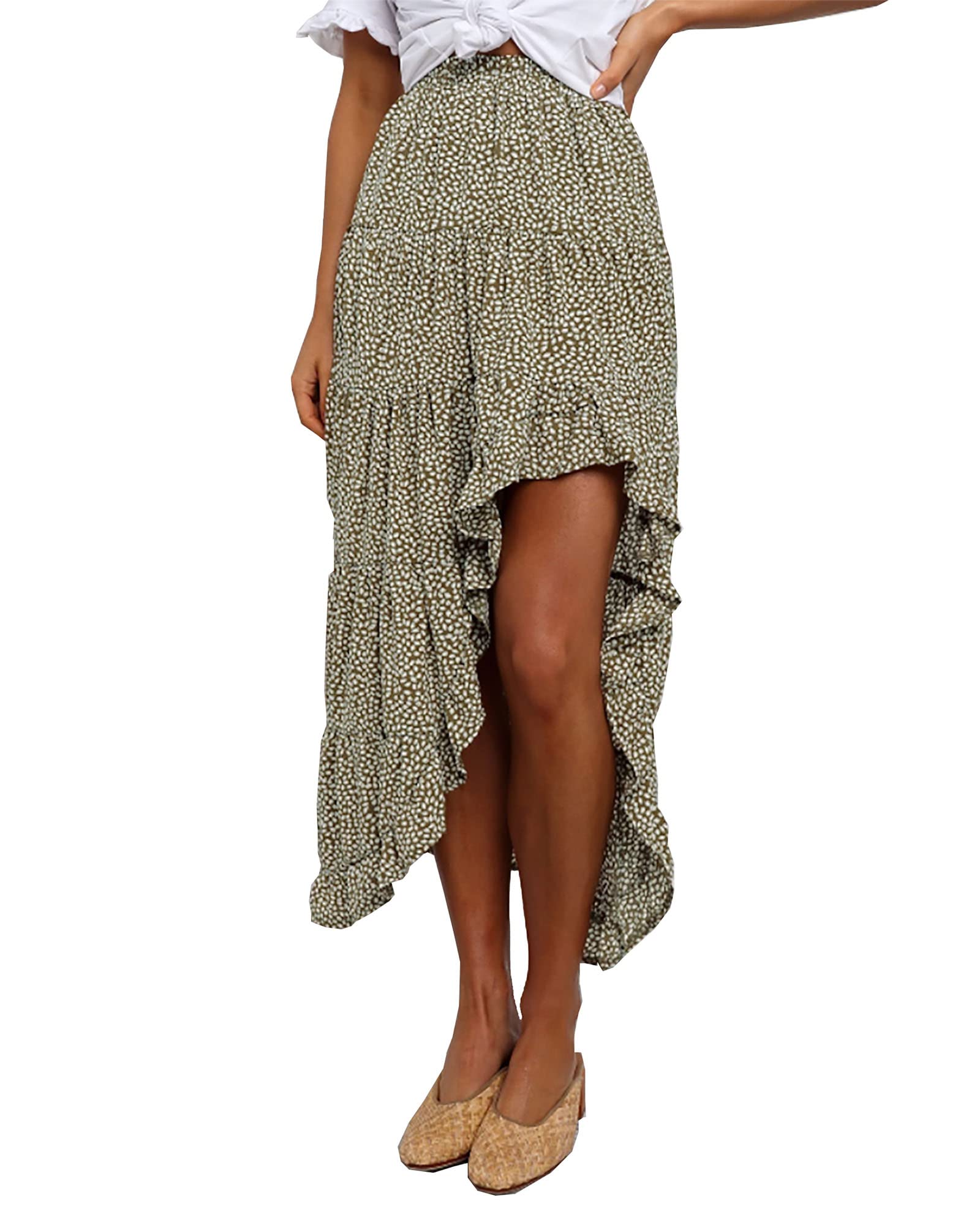 BTFBM Women 2026 Spring Summer Long Skirts Dress Boho Floral Elastic Waist Split Ruffle High Low Beach Maxi Skirt Clothes
