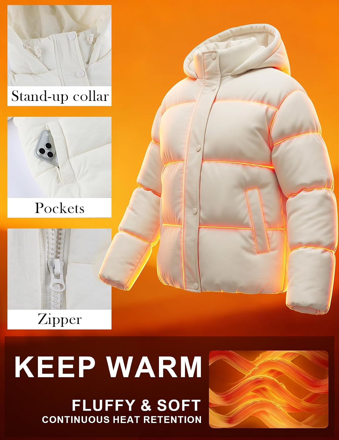 Gihuo Womens Cropped Puffer Jacket Hooded Warm Quilted Jacket