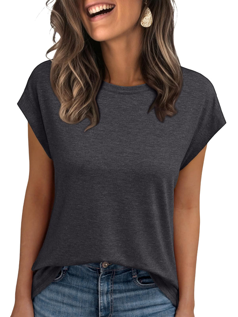 AUTOMET Women's Cap Sleeve Tops for Summer - Soft Stretchy Versatile Shirts for Office Casual Date Everyday Wear