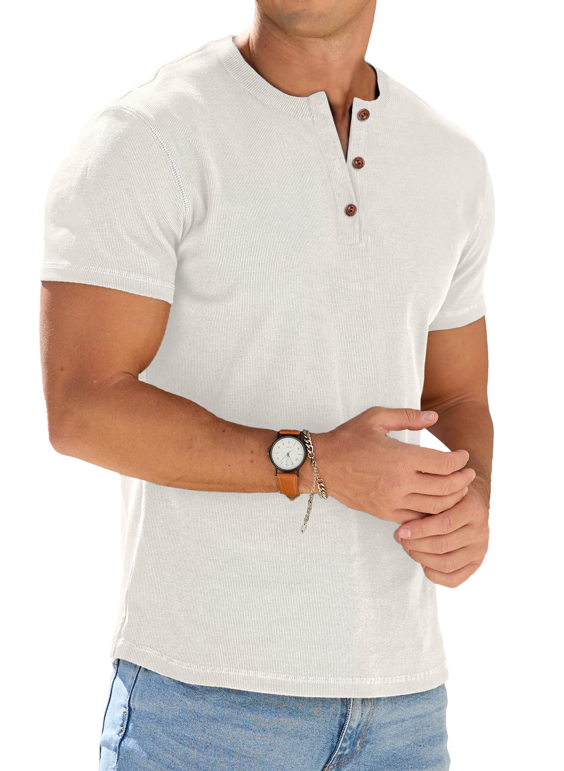 Sailwind Mens Muscle Henley Shirts Lightweight Workout T-Shirt Gym Tee Athletic Short Sleeve with Button