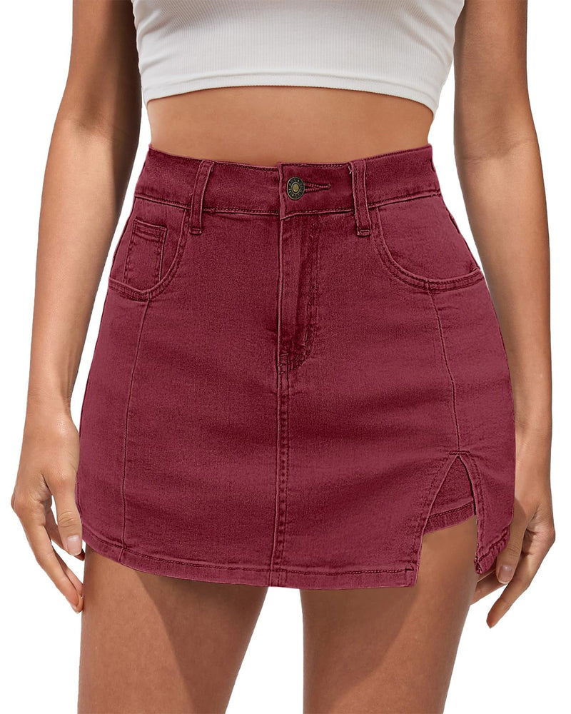 Vetinee Jean Skorts for Woman High Waisted Trendy Slit Stretchy Denim Skirt with Shorts Y2K Casual Summer Skorts Skirts