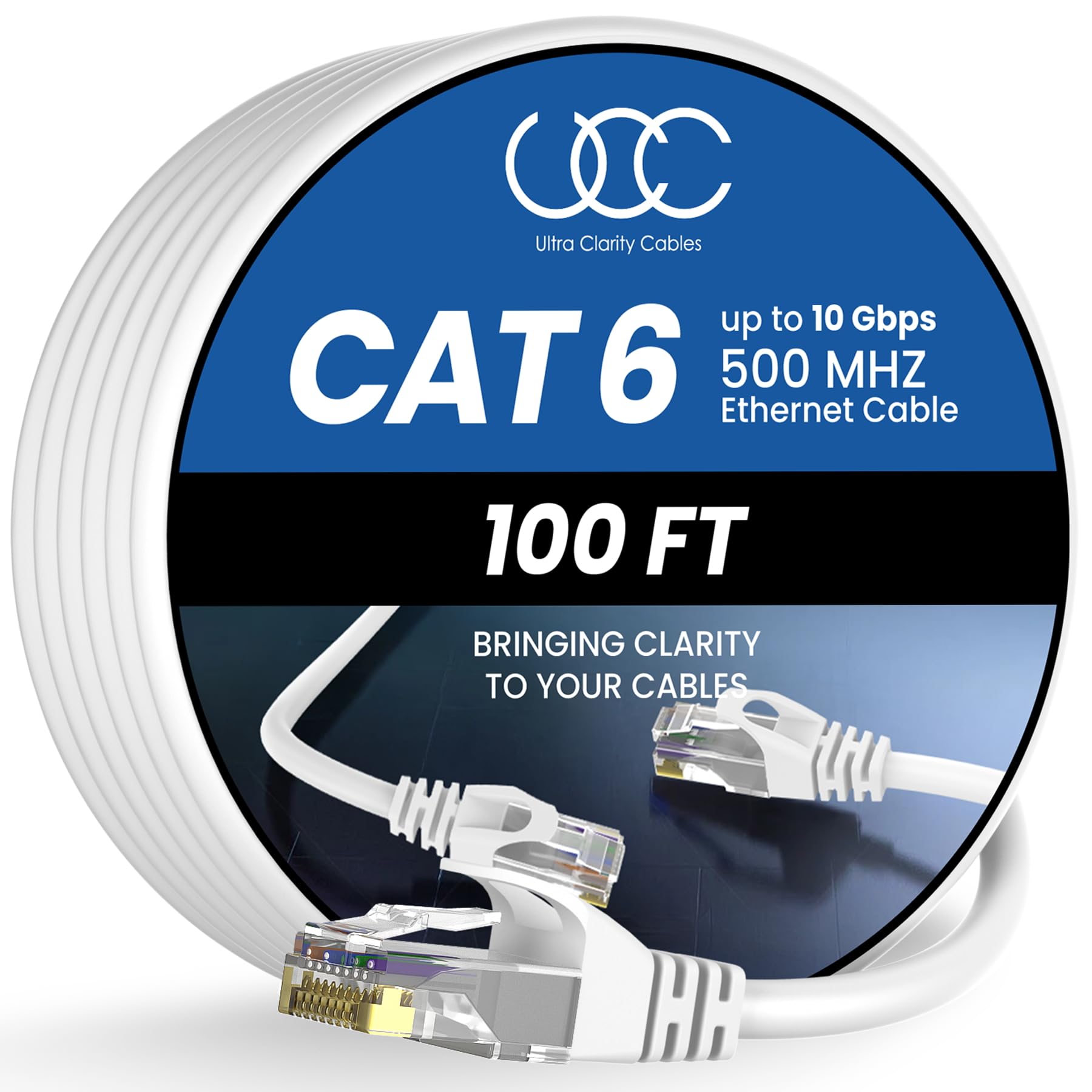 Ultra Clarity Cables Cat 6 Ethernet Cable 100 ft, Outdoor&Indoor 10Gbps Ethernet Cable, High Speed Cat6 Cable RJ45 LAN Internet Cable for Computer, Router, Modem, PS4/5, Xbox, Gaming - Black