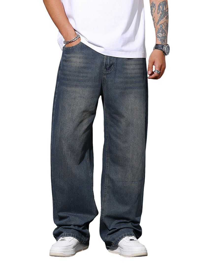 Mens Wide Leg Baggy Jeans Y2k Casual Fashion Loose Denim Pants Work Office Streetwear-52