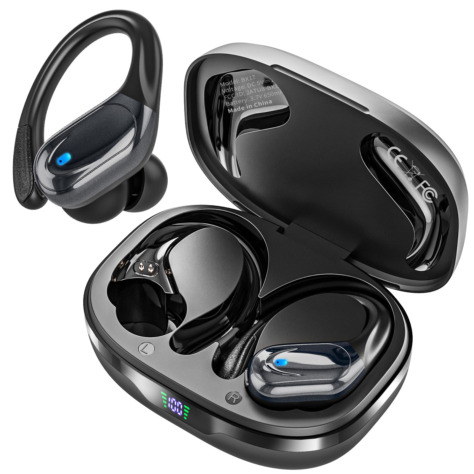 Wireless Earbuds, Sports Bluetooth Headphones, 80Hrs Playtime Ear Buds with LED Power Display, Noise Canceling Headset, IPX7 Waterproof Earphones for Workout/Running（Rose Gold）