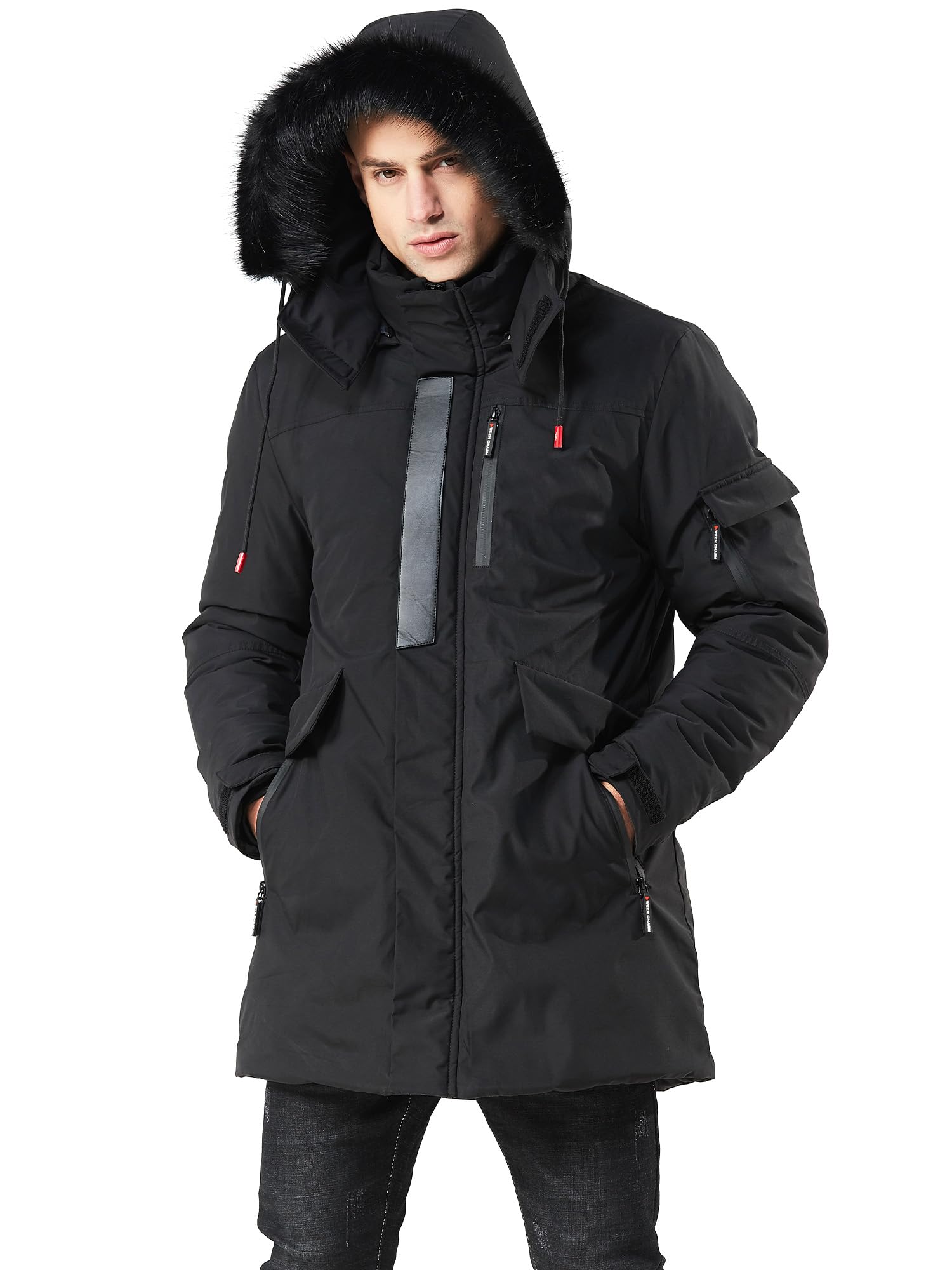 WEEN CHARM Men's Warm Parka Ski Jacket Water Resistant Puffer Jacket Long Winter Coat with Removable Faux Fur Hood-1