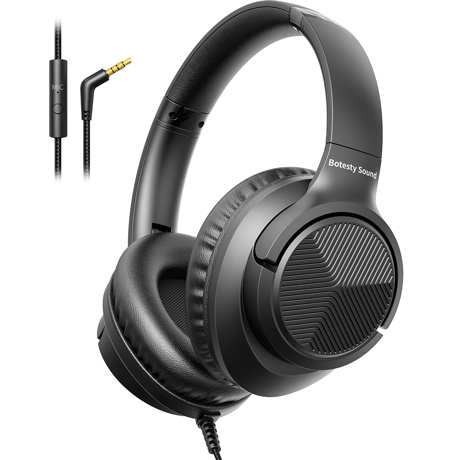 Headphones Wired with Microphone, Over Ear Foldable 3.5mm Plug in Headphones Corded with 4.9ft Tangle-Free Nylon Cord for Tablet, Laptop, MP3/4, School, Airplane Travel (Beige)