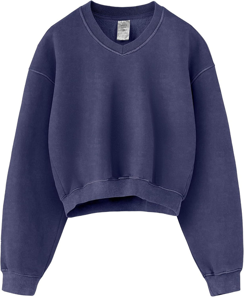Hatant Sweatshirt for Women Acid Wash Athletic Hoodie Heritage Fleece V-neck Long Sleeve Hoodie Fleece Women Sweatshirt-81