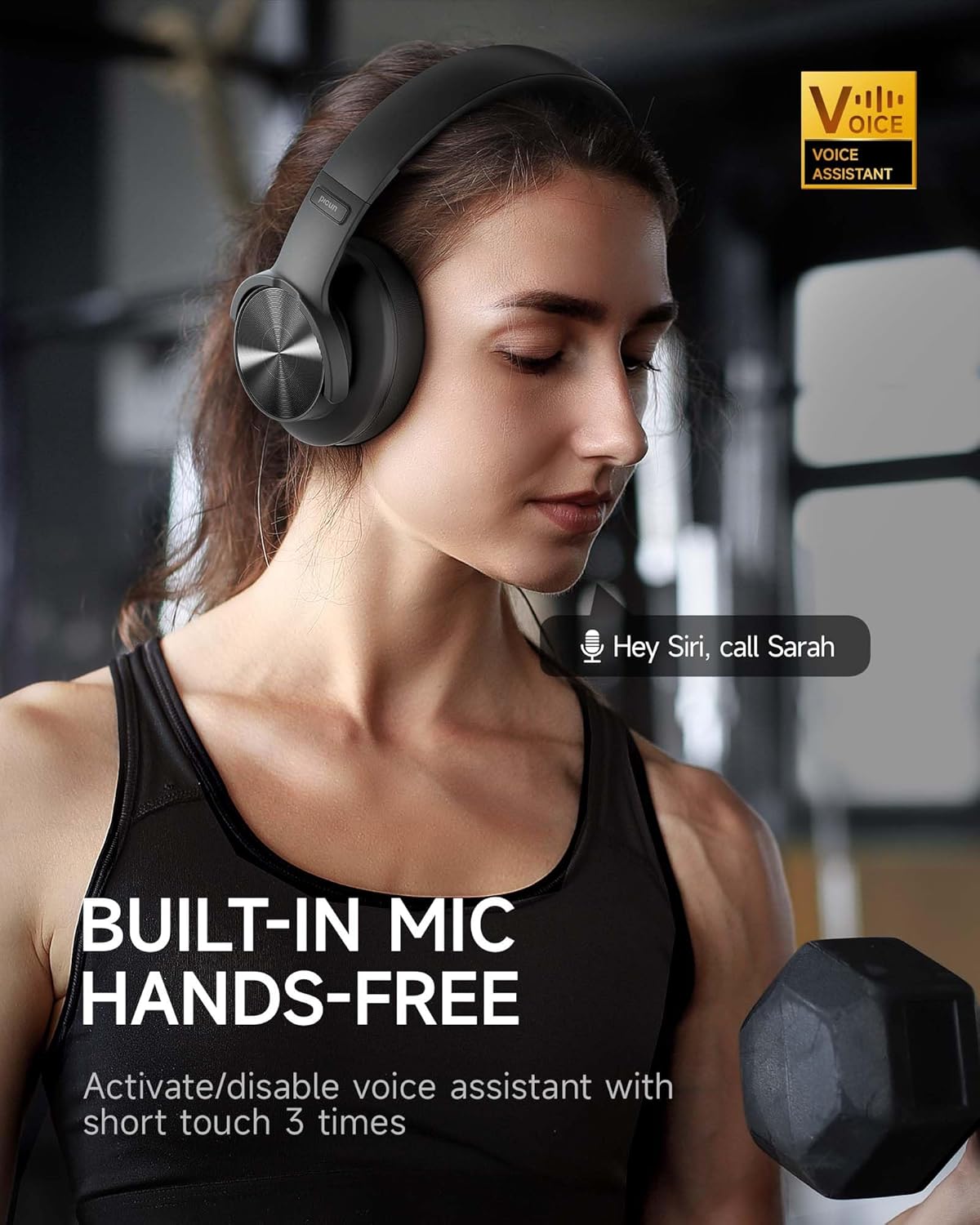Picun B8 Bluetooth Headphones, 120H Playtime Headphone Wireless Bluetooth with 3 EQ Modes, Low Latency, Hands-Free Calls, Over Ear Headphones for Travel Home Office Cellphone PC Black