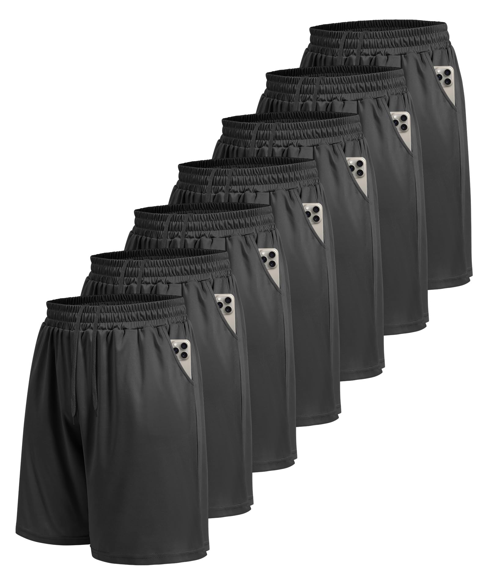7 Pack Mens Athletic Shorts - Gym Basketball Running Workout Quick Dry Black Shorts with Pockets for Casual Performance