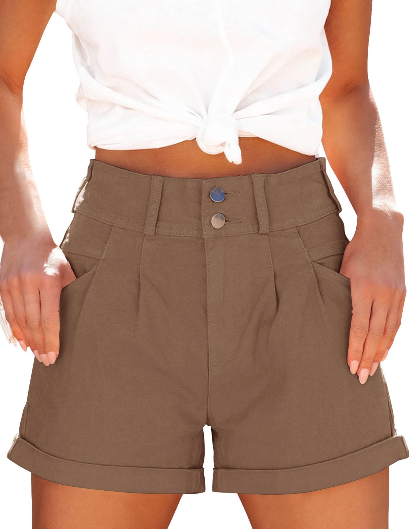 Womens Relaxed Fit Casual High Waist Pocketed Denim Shorts