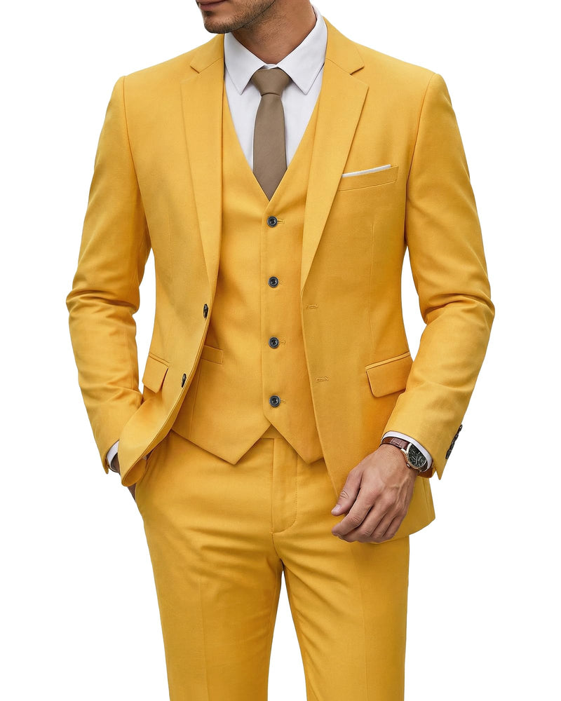 YND Men's 3 Piece Suit Set with Tie, 2 Button Slim Fit Solid Blazer Jacket Vest Pants, Business Wedding Party Suits for Men-78