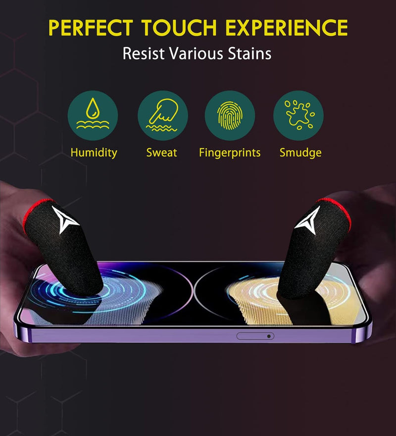 6 Pack Mobile Phone Gaming Finger Sleeves, Nuozme Finger Sleeves Compatible with All Touchscreen Devices, 0.15mm Superconducting Nanofibers, Smooth Feel, Anti-Sweat, Extremely Thin, Red Edge