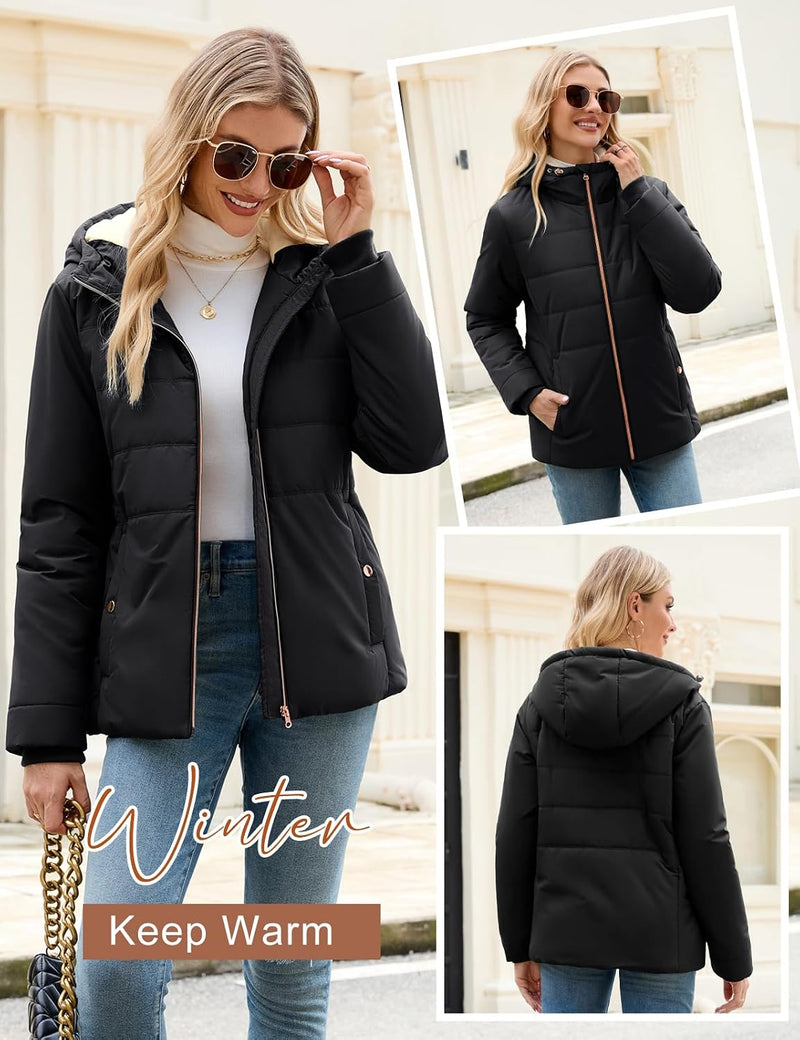 Yusongirl Women's Winter Quilted Puffer Jacket Water Repellent Fleece Lined