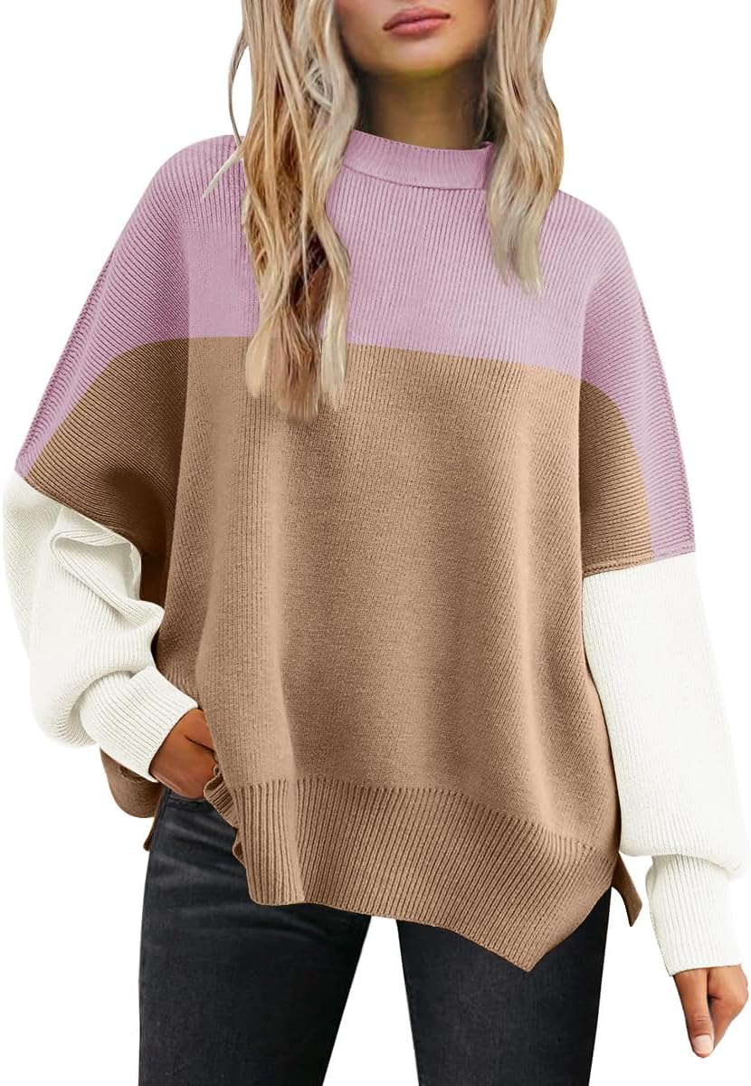 LILLUSORY Women's Oversized Batwing Sweaters 2025 Fall Outfits Trendy Crewneck Knit Side Slit Fashion Pullover Tops-56