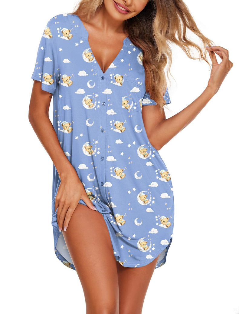 Ekouaer Women V Neck Button Down Nightgown-36