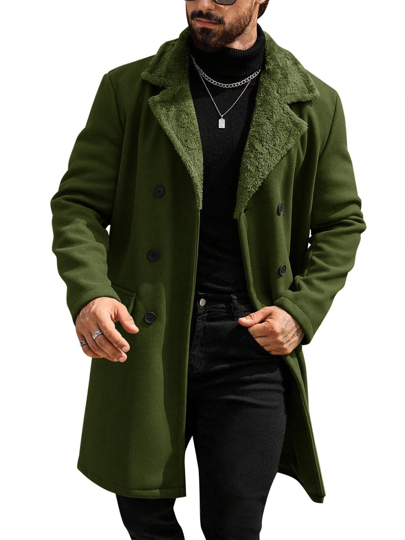 Runcati Mens Trench Coat Double Breasted Notched Collar Fleece Jacket Slim Fit Fall Winter Fuzzy Pea Coats Warm Overcoat-11