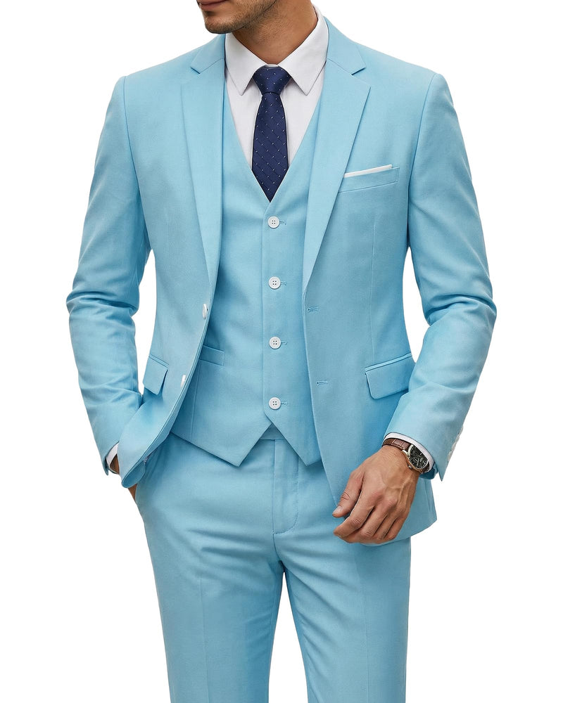 YND Men's 3 Piece Suit Set with Tie, 2 Button Slim Fit Solid Blazer Jacket Vest Pants, Business Wedding Party Suits for Men-41