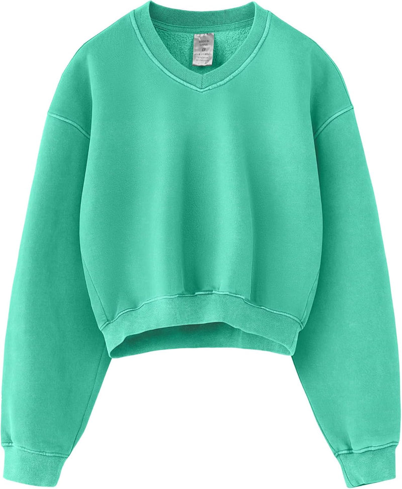 Hatant Sweatshirt for Women Acid Wash Athletic Hoodie Heritage Fleece V-neck Long Sleeve Hoodie Fleece Women Sweatshirt-25