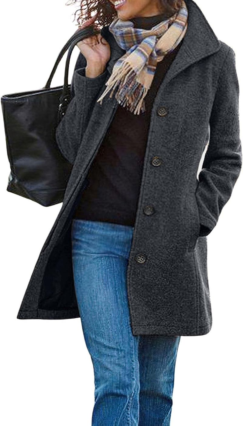 CHARTOU Women's Casual Thicken Wool Blend Stand Collar Single Breasted Pea Coat-8