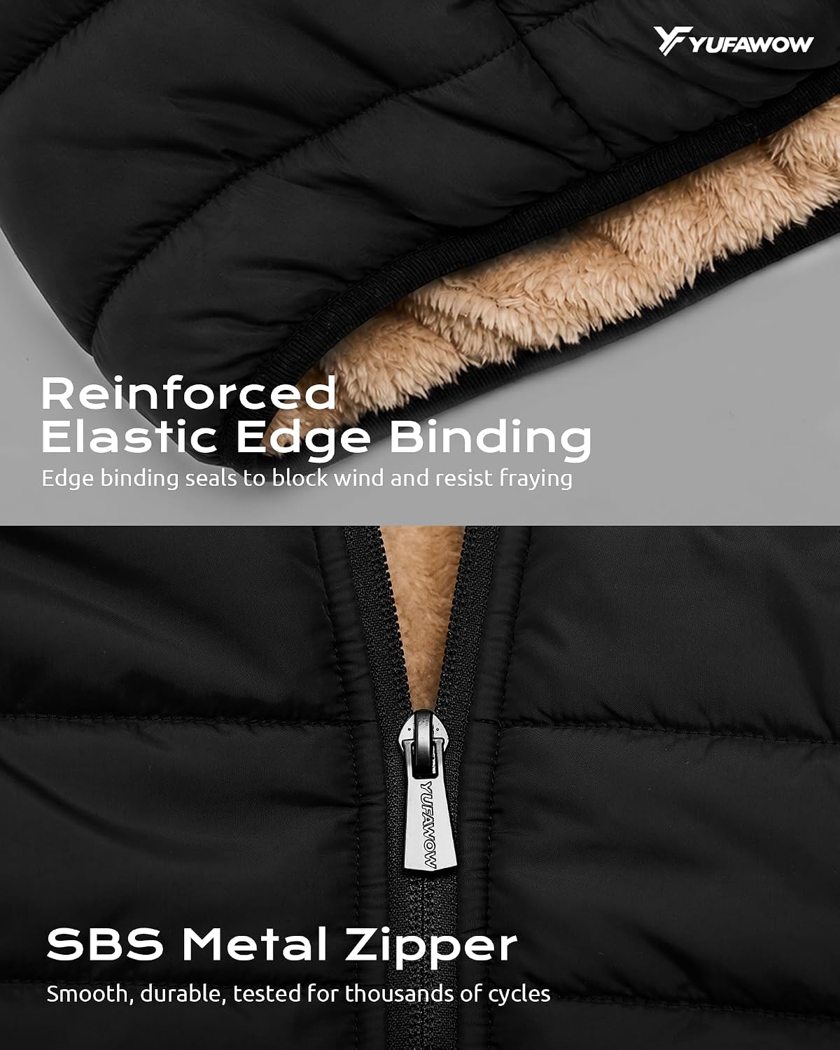 Yufawow Men Puffer Jacket Insulated Warm Coat Sherpa Fleece Lined Lightweight for Cold Weather Outdoor Work Winter Casual Clothes